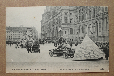 Ansichtskarte AK Paris 1909 La Mi-Careme Hotel de Ville Rathaus Autos Umzug Parade Ortsansicht Frankreich France 75 Paris